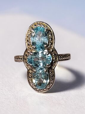 Chuck Clemency Blue Topaz Elongated 3-Stone Ring